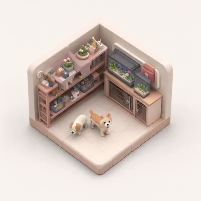 3D Isometric Pet Shop Scene
