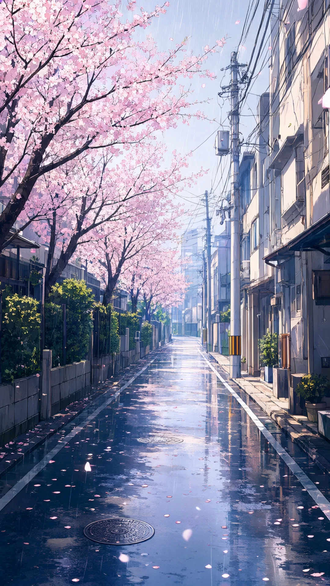 Anime Cherry Blossom Alley in the Rain
