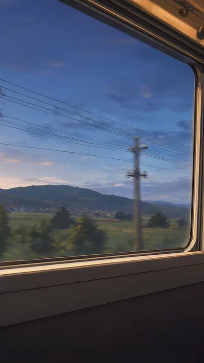 Anime Train Window at Dusk
