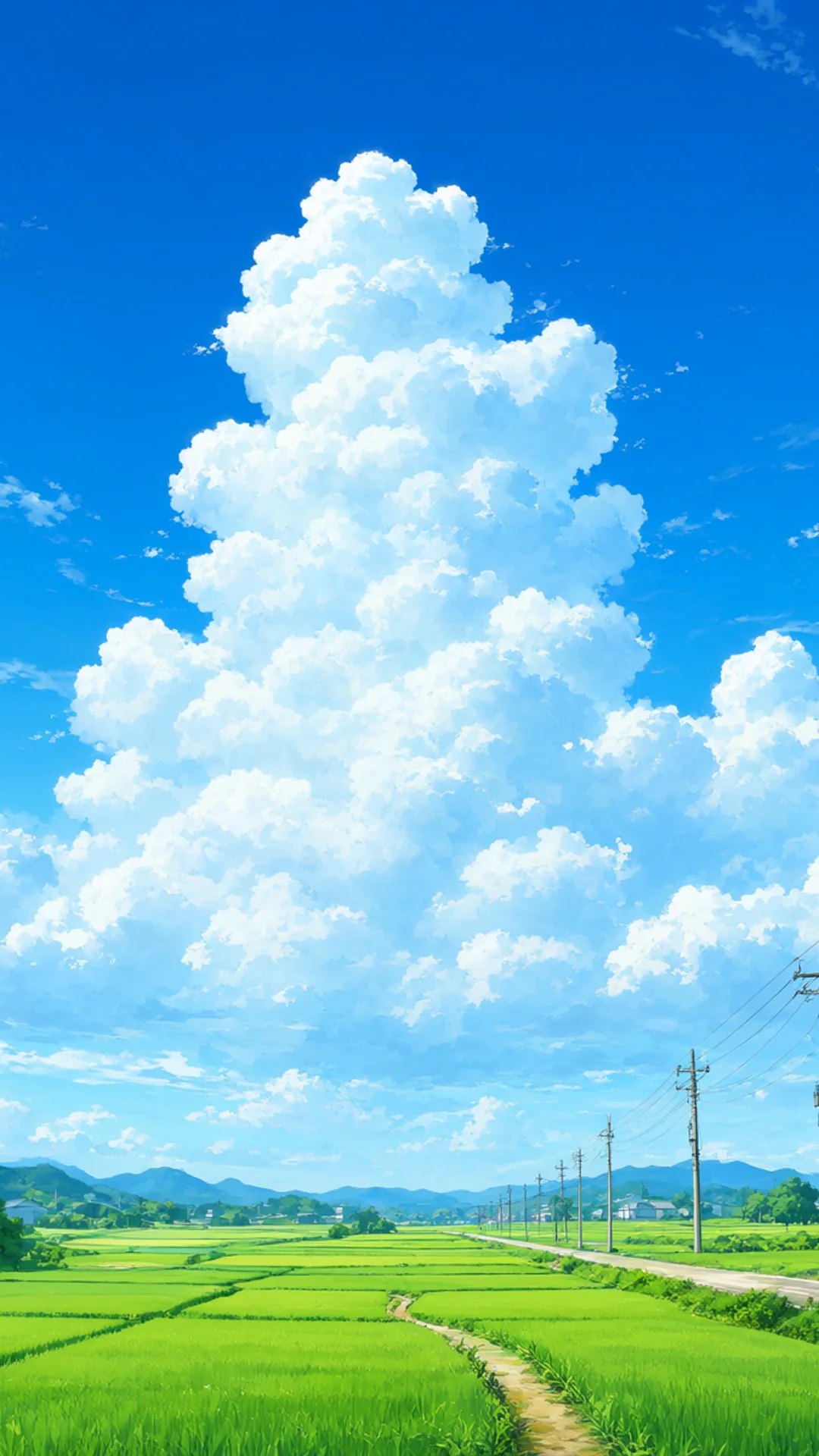Anime Summer Sky over Rice Fields