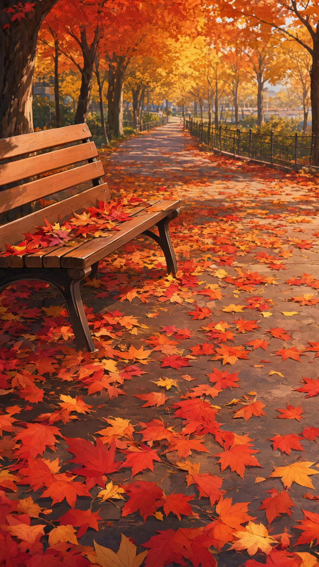 Anime Autumn Park with Leaves
