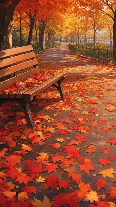 Anime Autumn Park with Leaves