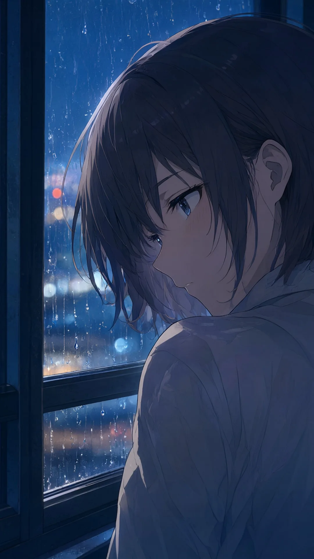 Anime Rainy Window with City Lights