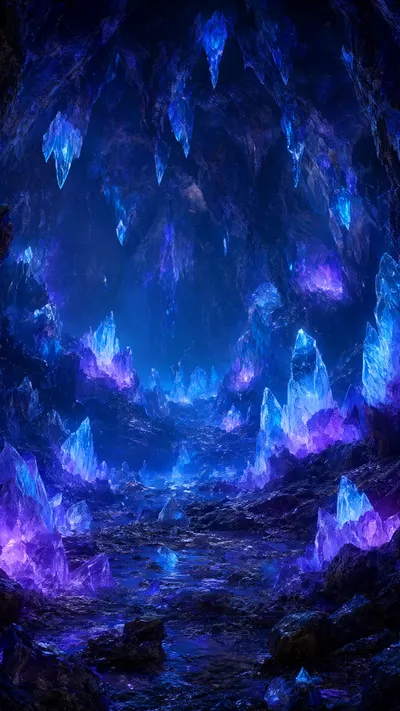 Fantasy Crystal Cave with Glowing Geodes