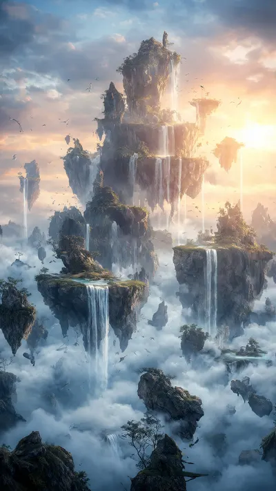 Fantasy Sky Islands with Waterfalls