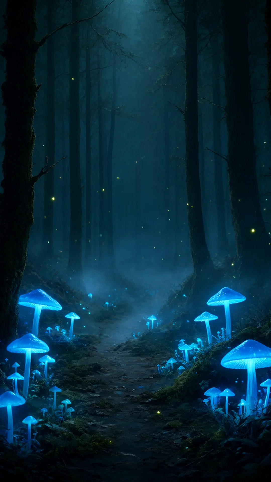 Fantasy Glowing Mushrooms Forest Path
