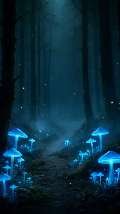 Fantasy Glowing Mushrooms Forest Path