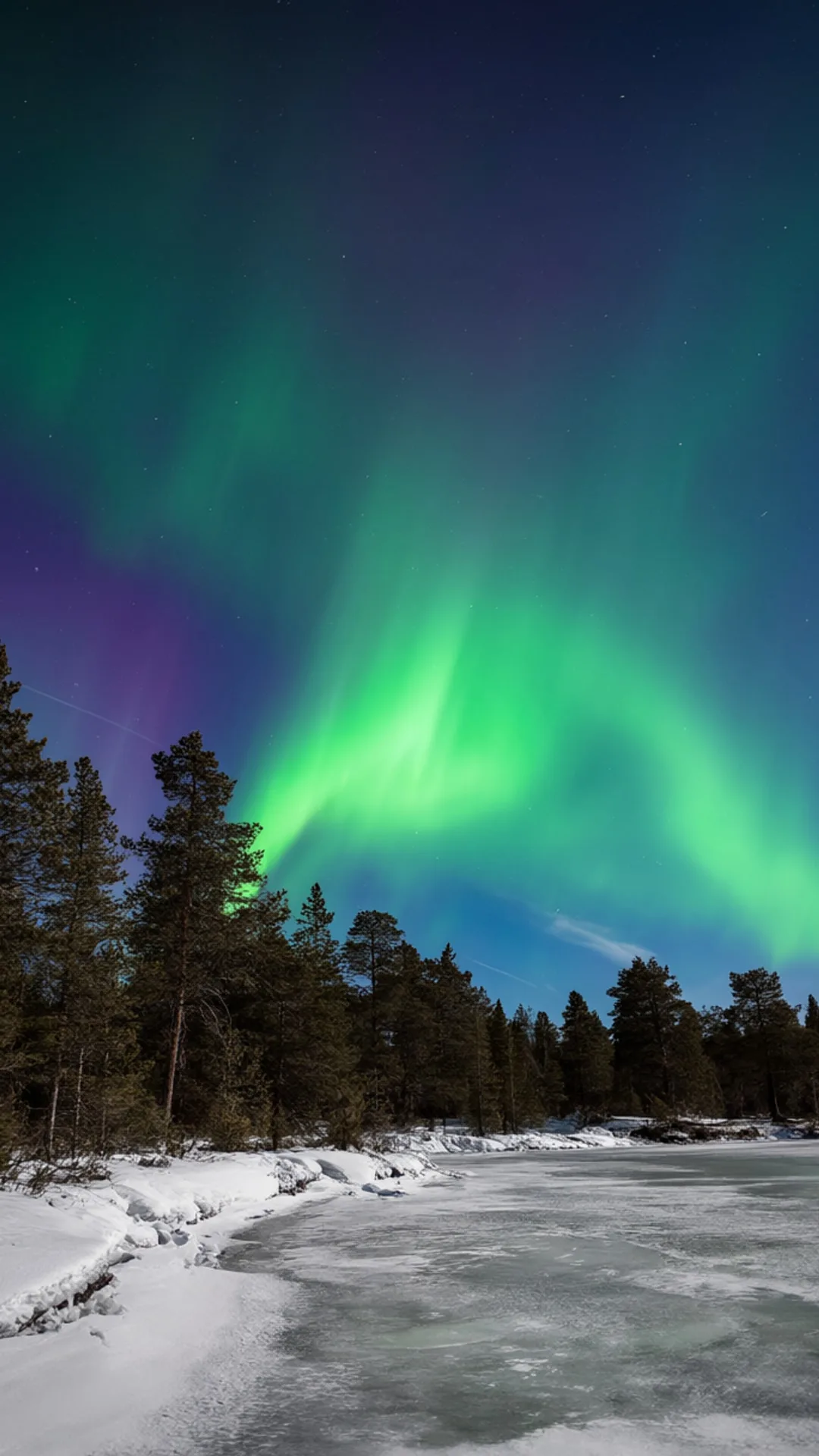 Aurora over Snowy Pines
