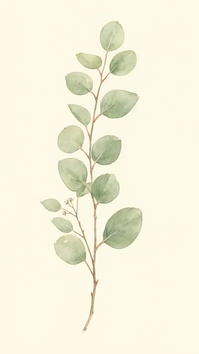 Eucalyptus Branch Watercolour on Cream