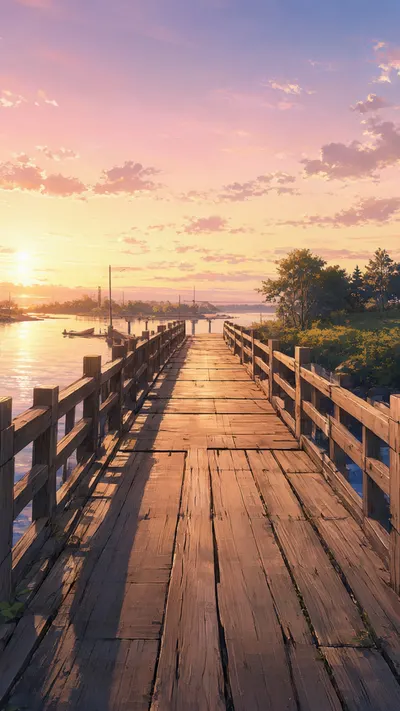 Anime River Bridge at Sunset