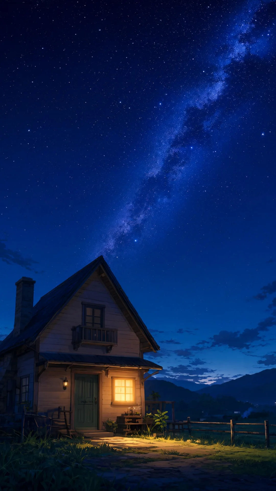 Anime Starry Sky over a Rural House