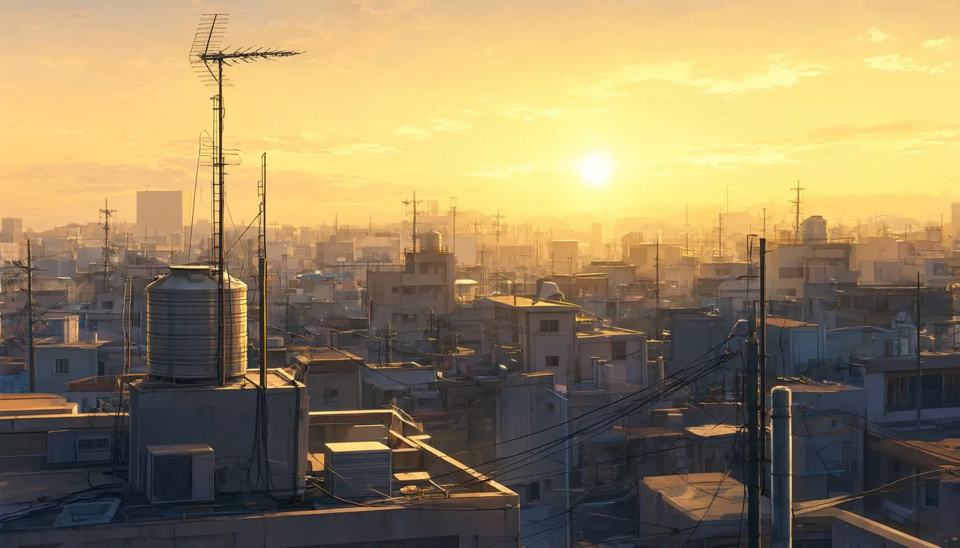 Anime City Rooftop at Golden Hour
