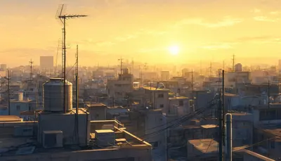 Anime City Rooftop at Golden Hour
