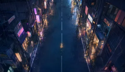 Anime Neon Street from Above