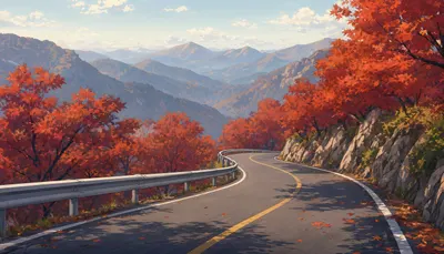 Anime Autumn Mountain Road