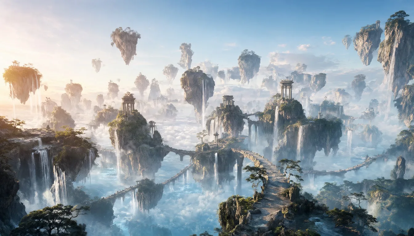 Fantasy Floating Islands at Sunrise
