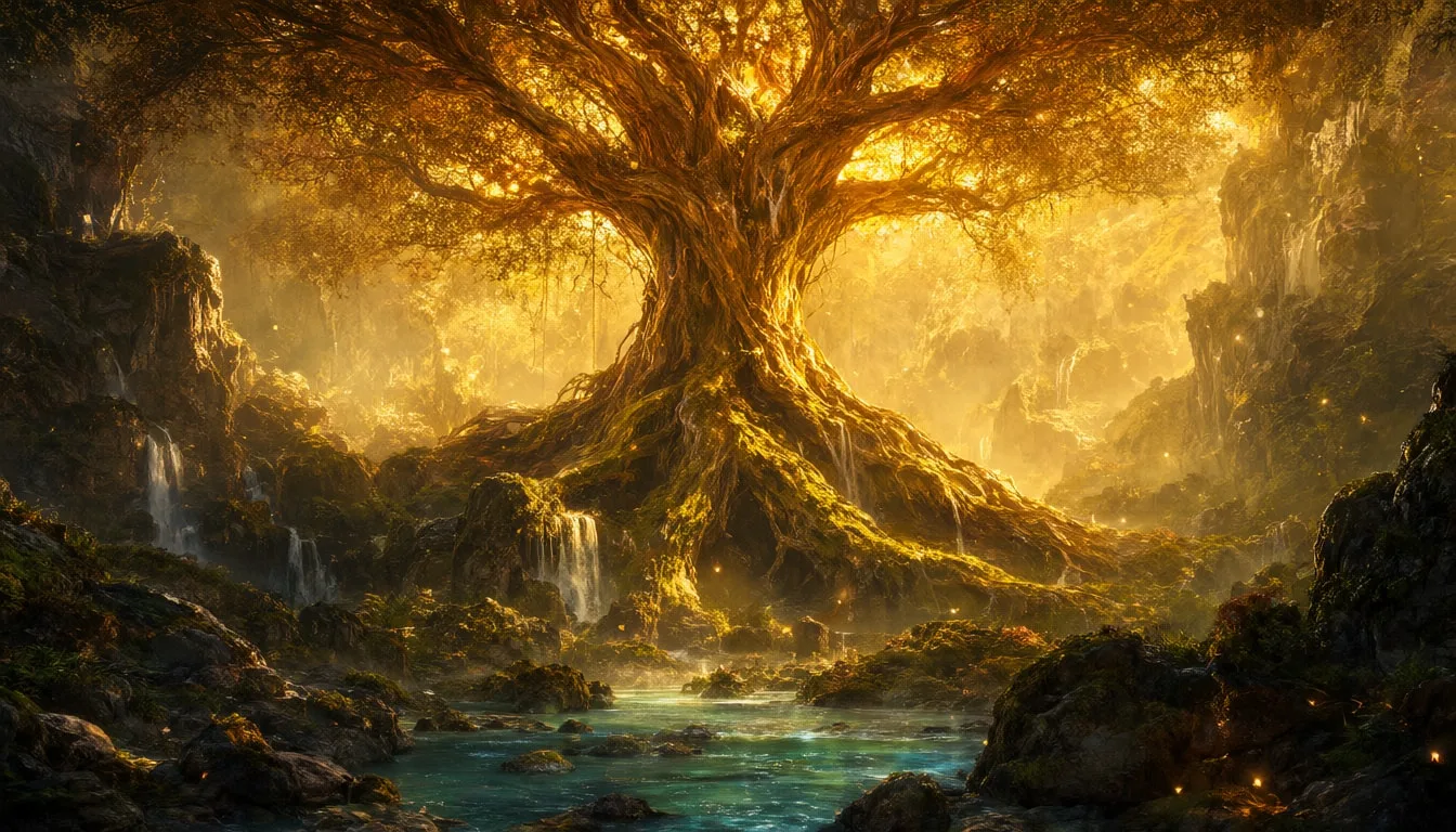 Fantasy Valley with a Giant Tree