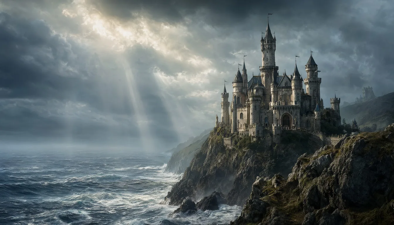 Fantasy Castle on a Cliff Above the Sea