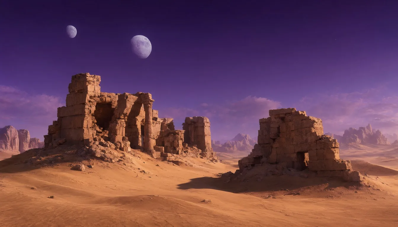 Fantasy Desert Ruins under Two Moons
