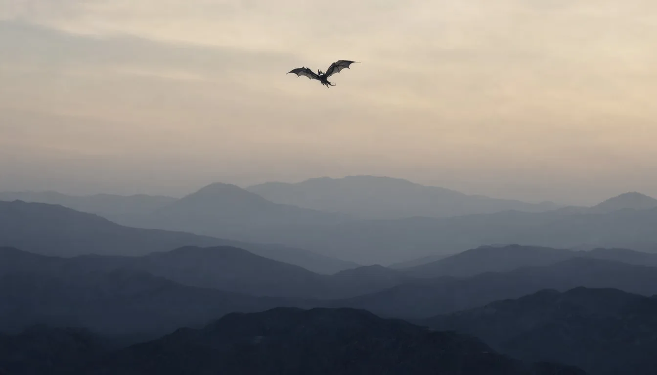 Fantasy Dragon Silhouette over Mountains