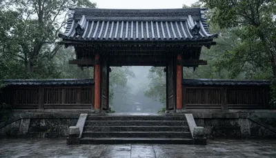 Japanese Temple Gate in the Rain