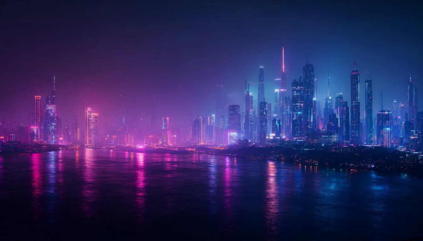 Cyberpunk Skyline over a River