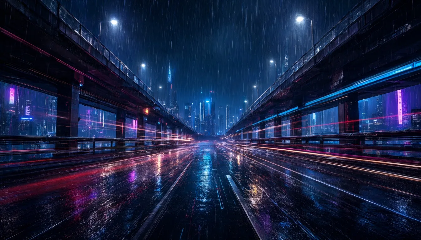 Cyberpunk Rainy Overpass