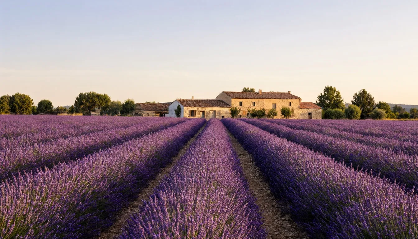 Lavender Field with Distant Farmhouse