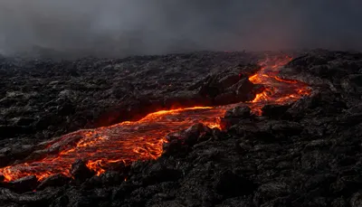 Volcanic Landscape with Lava Glow