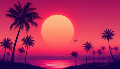 Retro Sunset with Palm Silhouettes
