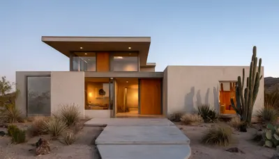 Desert Modernist House at Dusk