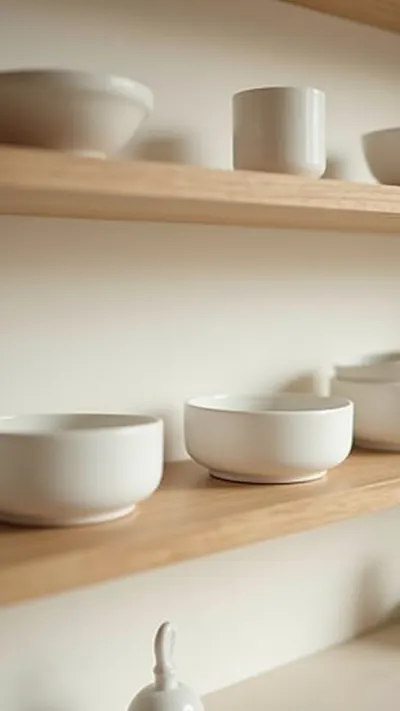 White Ceramics on a Shelf