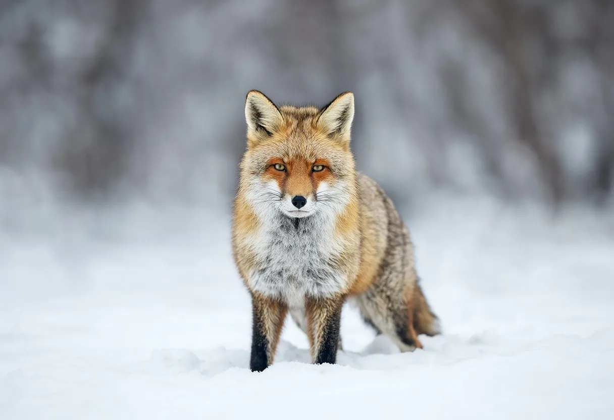 Red Fox Standing in Fresh Snow