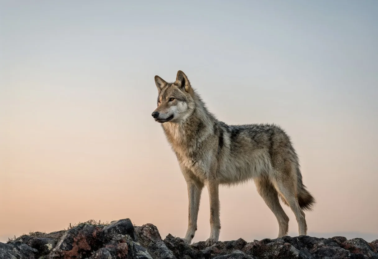 Wolf Standing on a Rocky Ridge