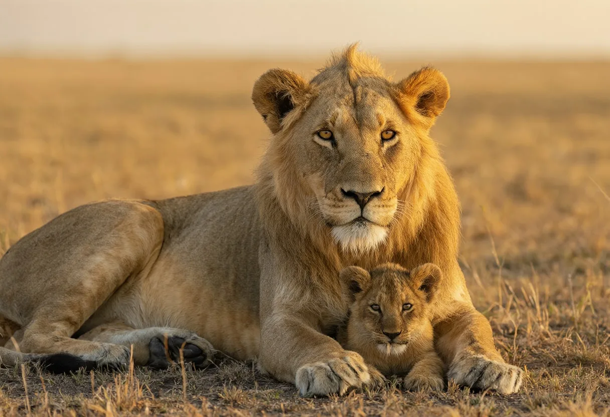 Lioness with Cub on the Savanna