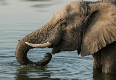 Elephant Drinking at a Waterhole