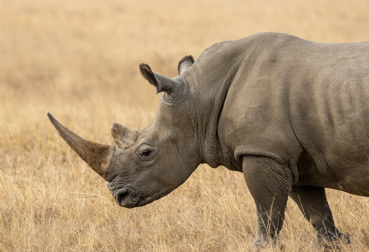 Rhinoceros Standing in Dry Grass