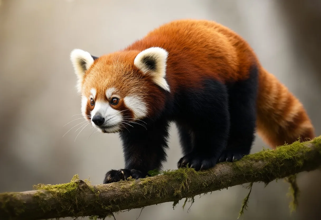 Red Panda on a Mossy Branch