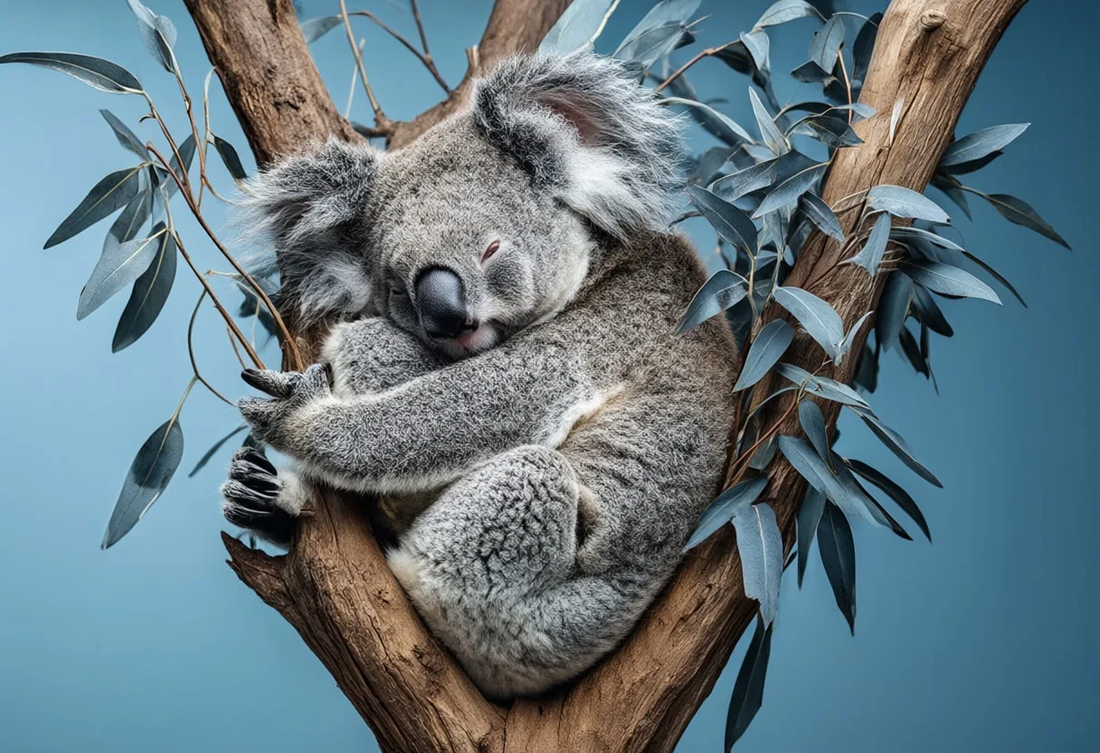 Koala Sleeping in a Eucalyptus Tree