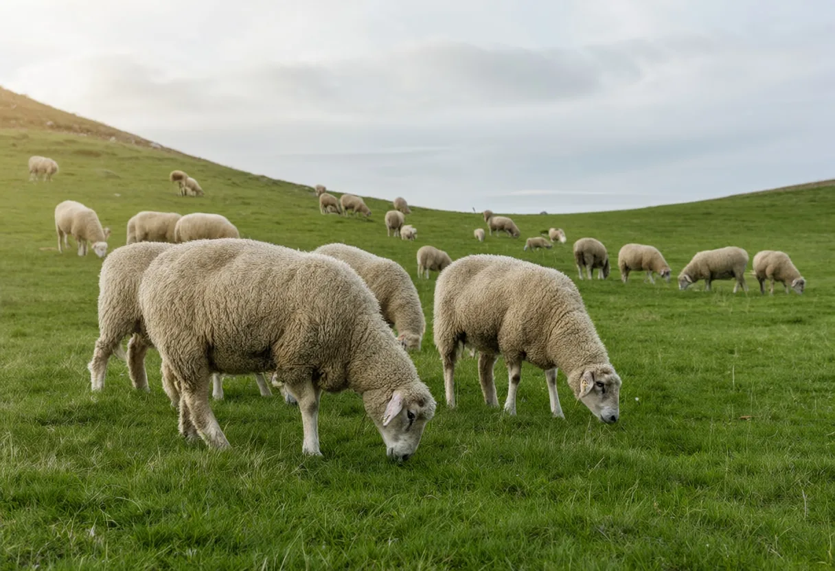 Sheep Grazing on Green Hills