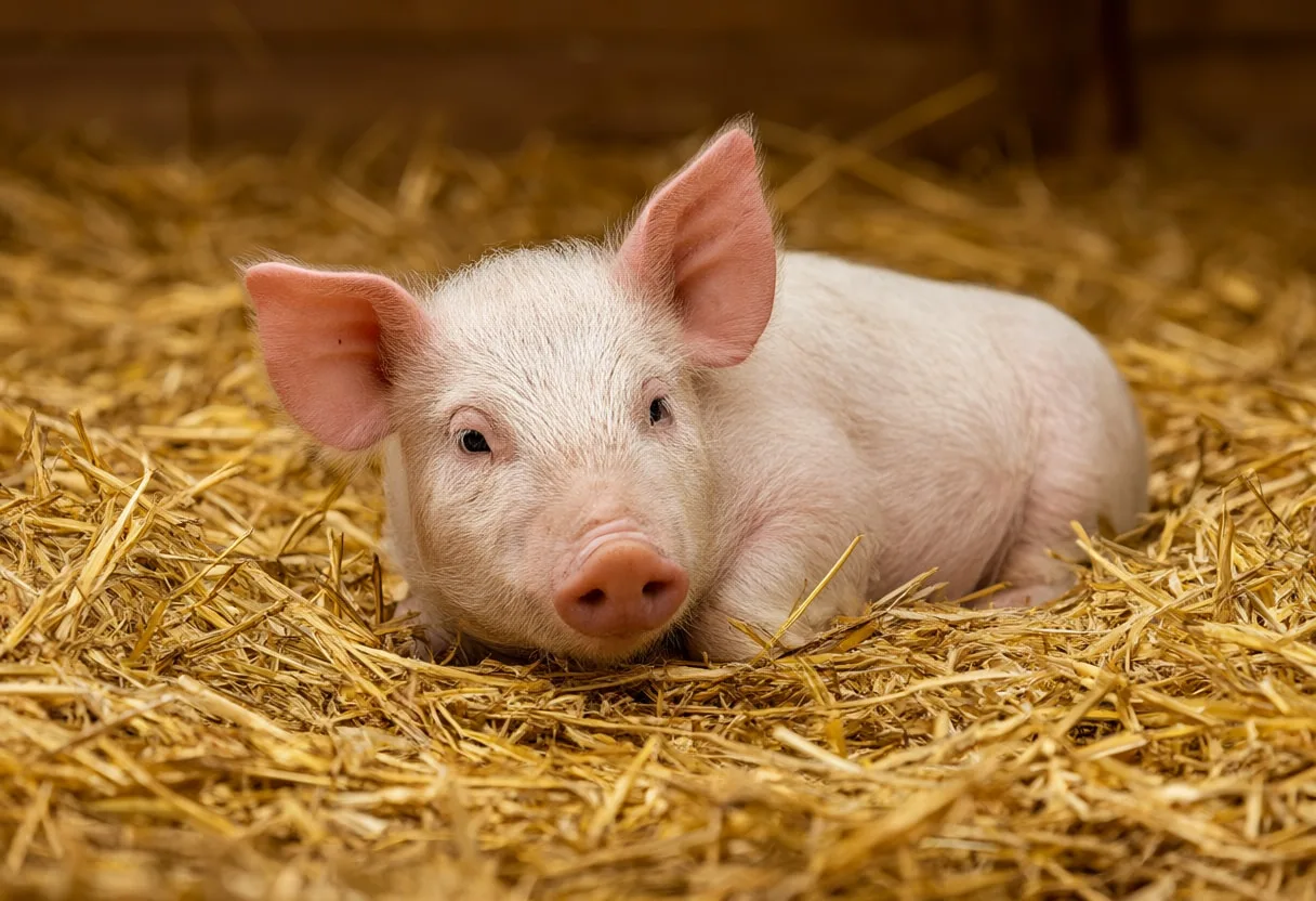 Piglet in a Straw Bed