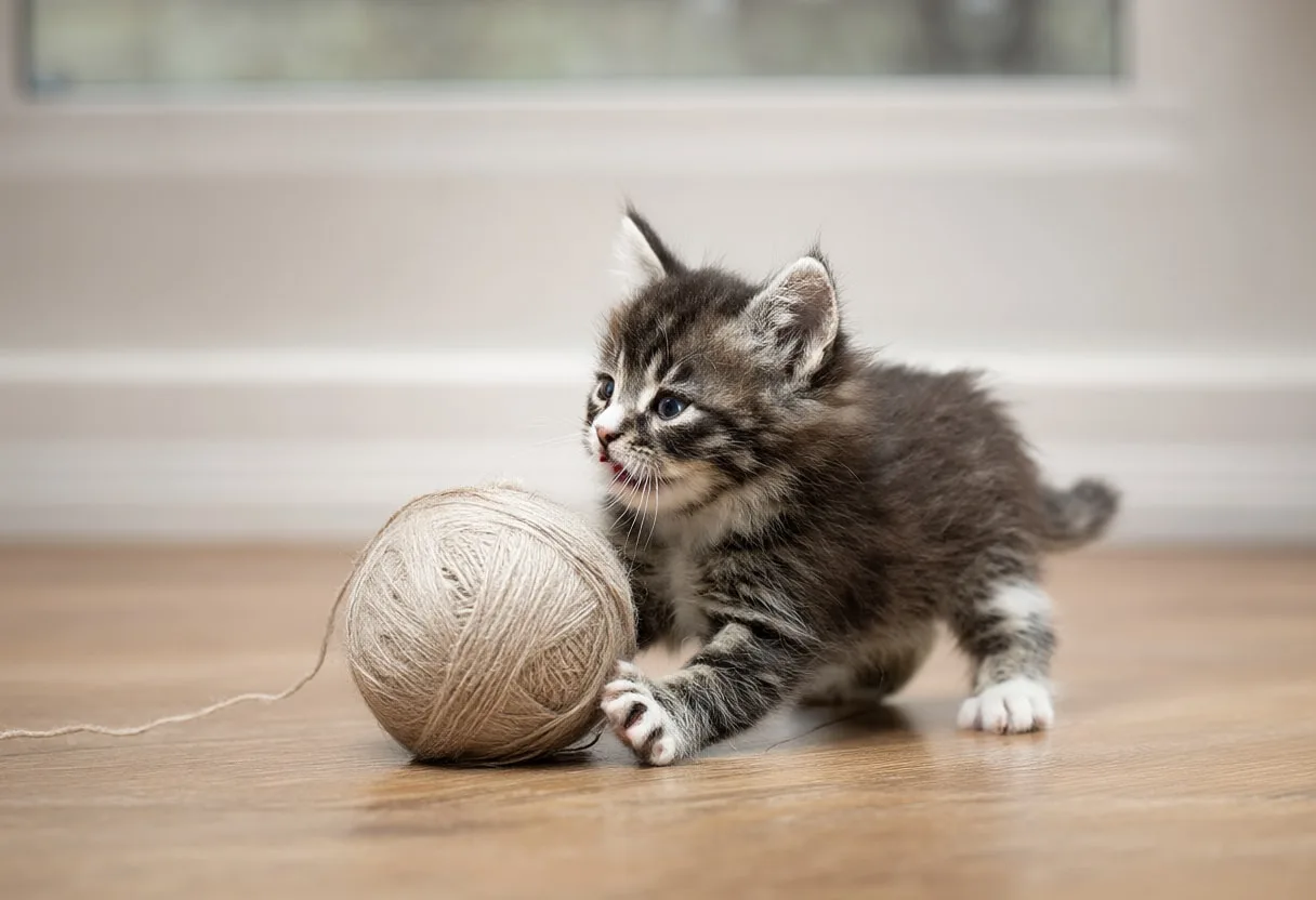 Kitten Playing with Yarn