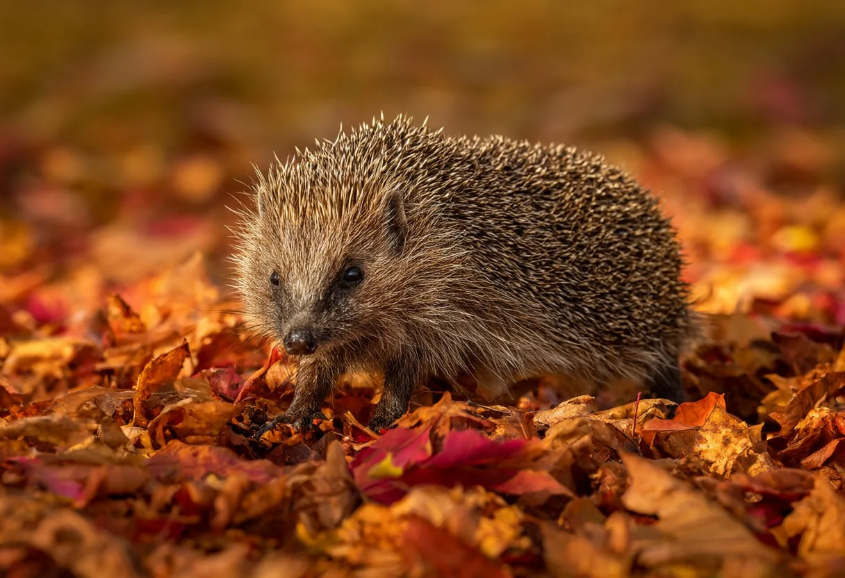Hedgehog on Autumn Leaves