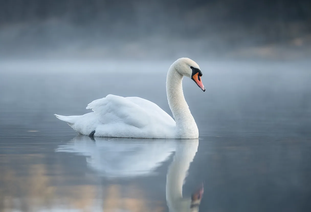 Swan on a Misty Lake