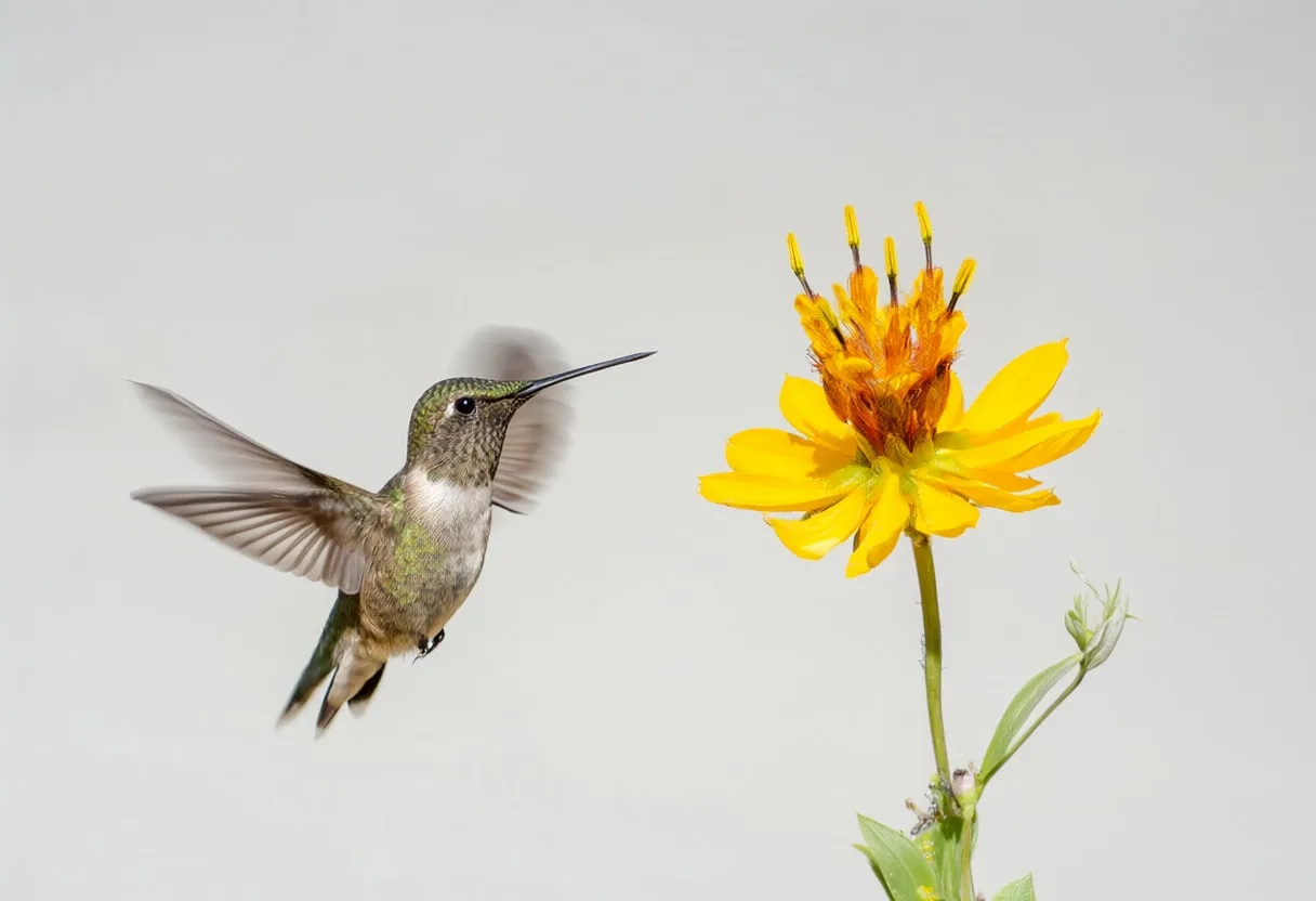 Hummingbird at a Flower