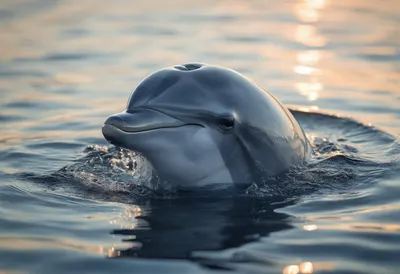 Dolphin Surfacing at Sunset