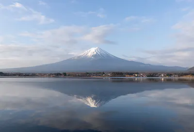 Mount Fuji behind a Lake