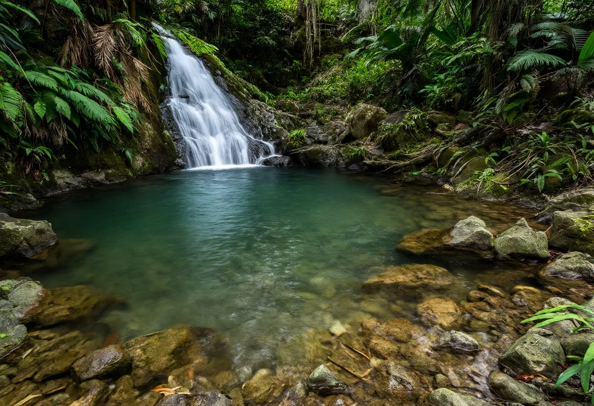 Tropical Waterfall in a Jungle Pool
