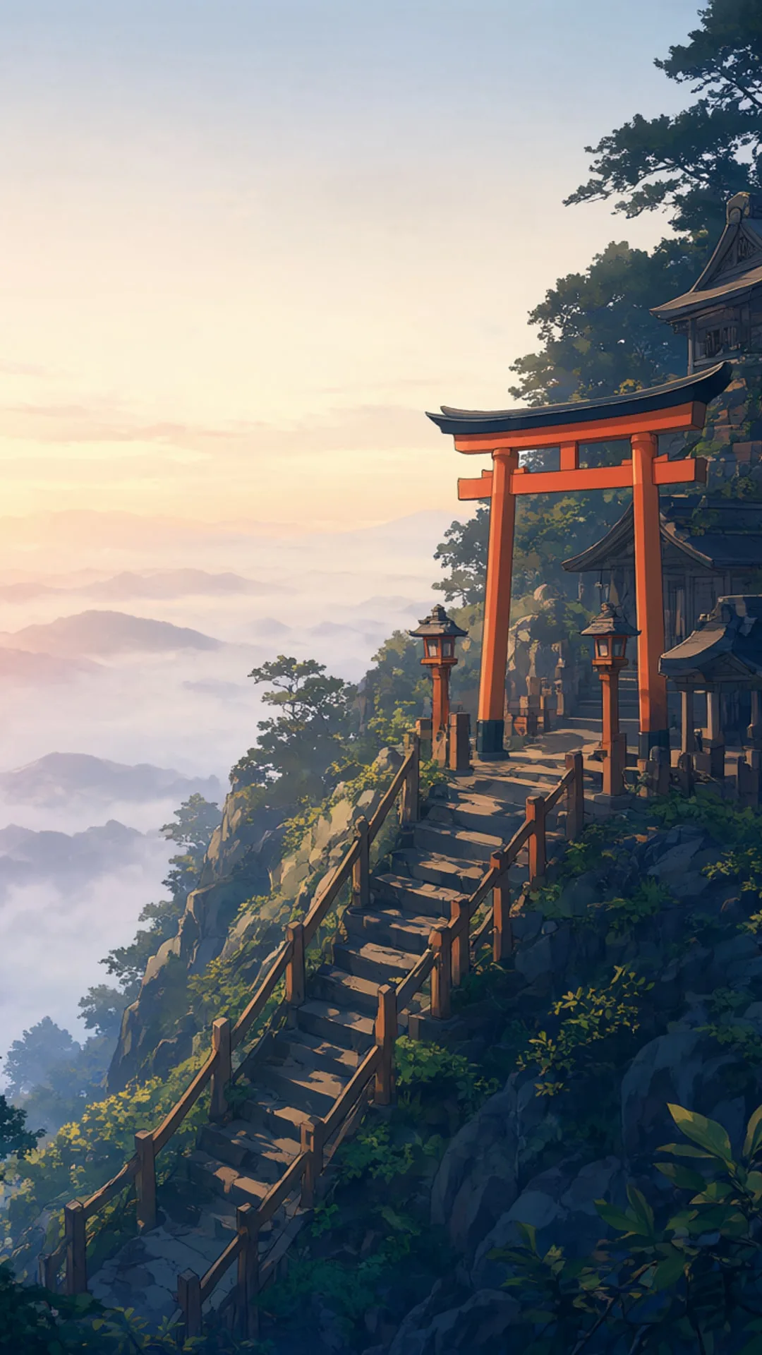 Anime Hillside Shrine at Dawn