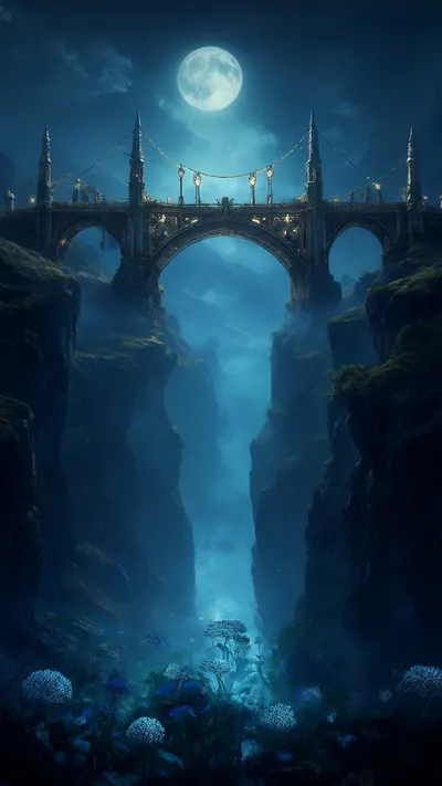Fantasy Moonlit Bridge over a Chasm